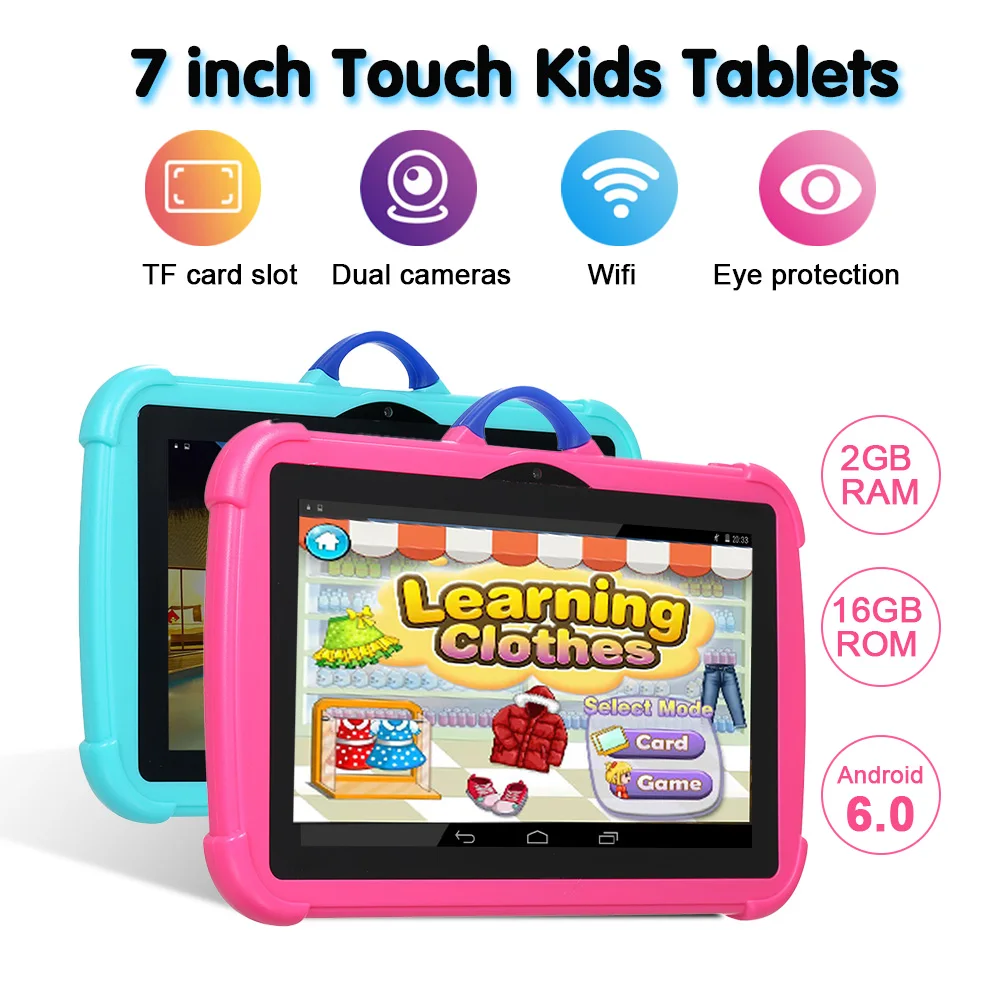Q88 Touch Kids Tablets 7 inch IPS Screen 1024*600 Resolution 2GB+16GB Android 6.0 Support WiFi/BT Tablet PC for Children | Компьютеры и