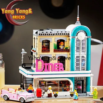 

Street View In Stock Series Downtown Diner 2400+Pcs Creator Education Model Building Kits Blocks Bricks toy Christmas Gifts
