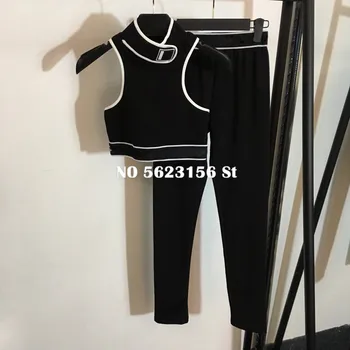 

luxury series womens tracksuit set Casual Sleeveless Stand Collar Tops + long pants tracksuit women two piece outfits sets