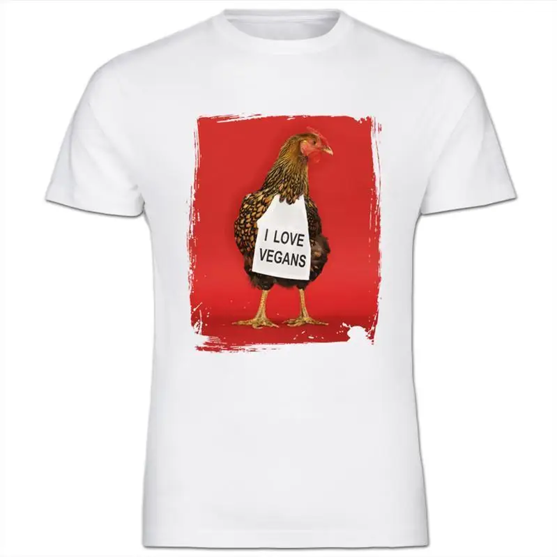 Newest 2019 Men Fashion Chicken with Sign I Love Vegans Mens Cotton T-Shirt Hot Tee Shirt |