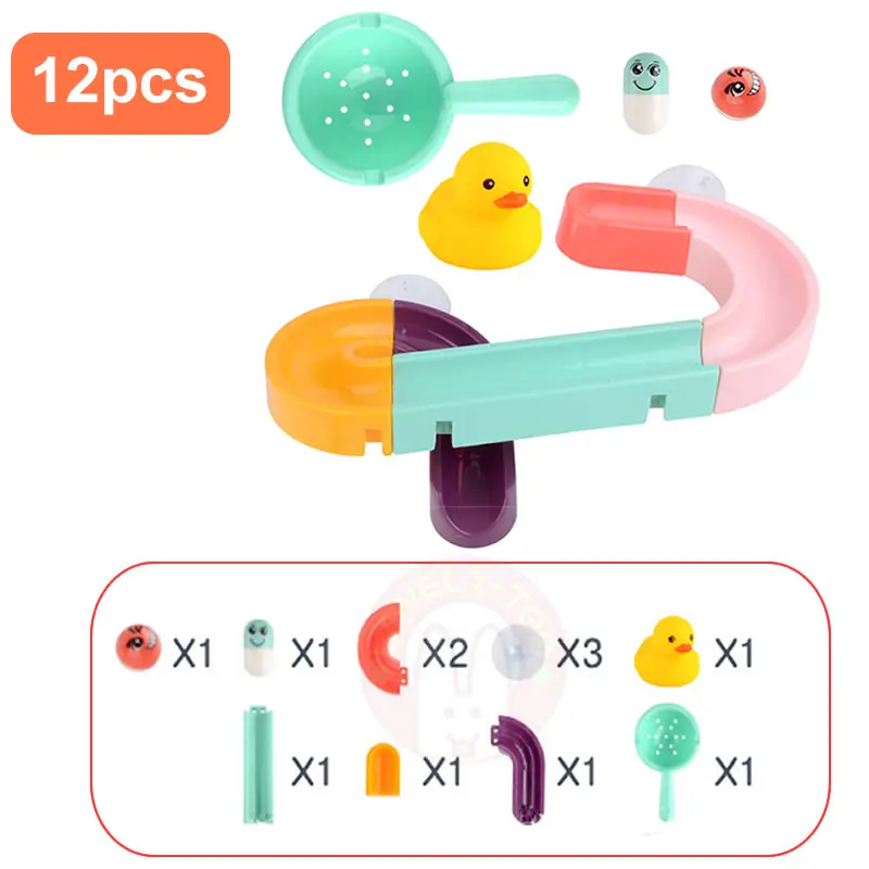 Детские игрушки для купания, Детские ванны для купания, для ванной, для игры в воду, игрушечная утка, присоска, мраморный трек, игры для детей - Цвет: 12pcs