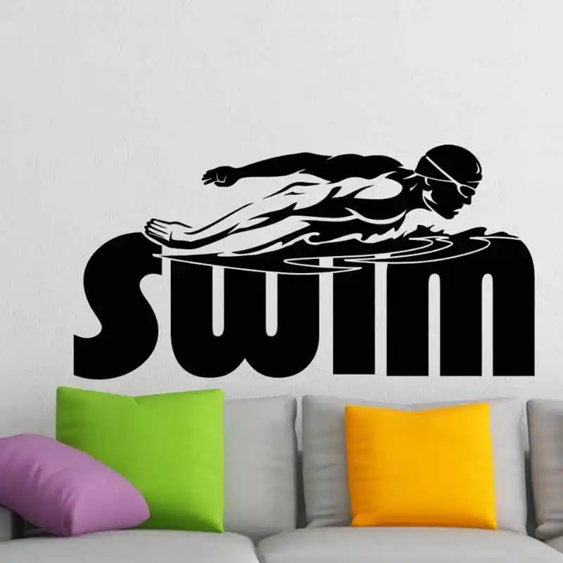 DCTAL Swim Sticker Logo Name Swimmer Decal Swimming Posters Vinyl Wall Decals Pegatina Quadro Parede Decor Mural Swim Sticker