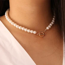 

2021NEW Goth Pearl Choker Necklace Gold Color Lasso Pendants Women Jewelry On The Neck Chain Beads Necklace Chocker Collar For