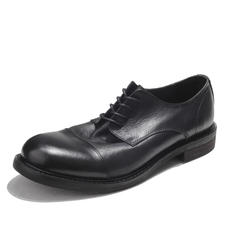 Italian Retro Casual Genuine Leather Men Shoes Round Toe Office Work Block Low Heels Business Man Vintage Lace Up Derby | Обувь