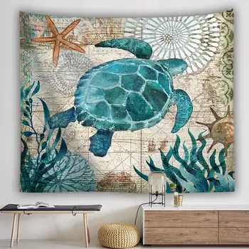 

Ocean Sea Animal Tapestry Ocean Beach Wall Hanging Water Landscape Beach Decoration Blue Blanket Polyester Handmade