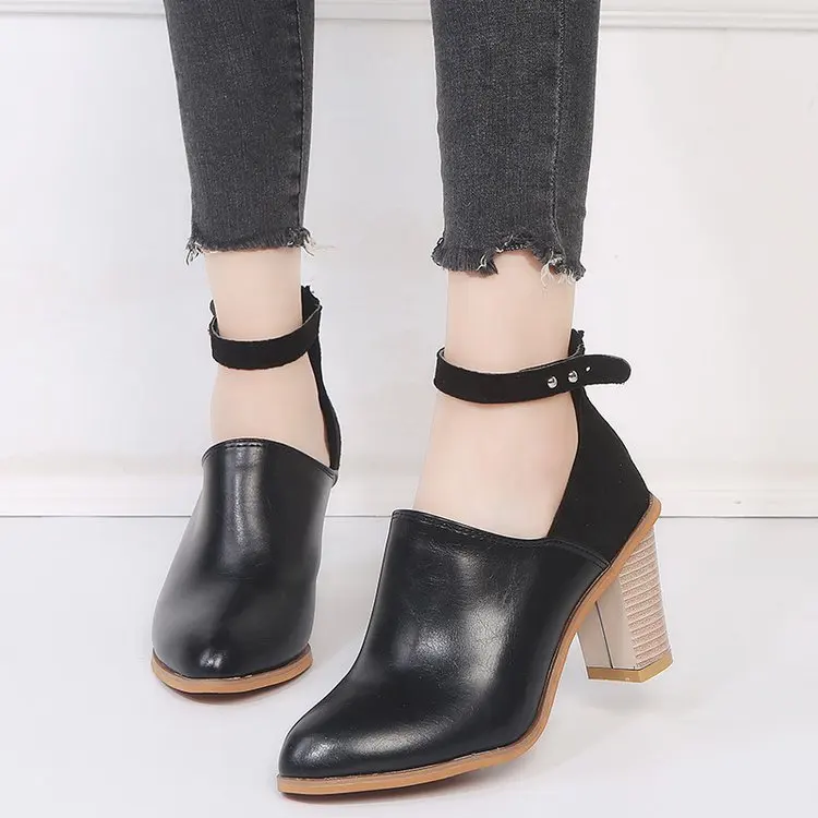 

For Cross Border 2019 New Style Europe And America Foreign Trade Large Size Chunky-Heel after Zipper Waterproof Platform Pointed