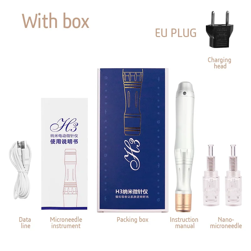 With Box Микро крошечные иглы для стимуляции подтяжки кожи, удаления шрамов, высокочастотная подтяжка кожи, уменьшение морщин, устройство для растяжения кожи, ручка Dr - Цвет: With Box