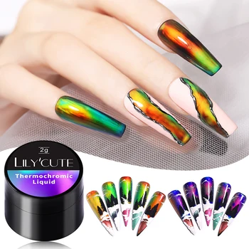 

LILYCUTE Thermochromic Liquid Crystal Mood Color Changing Gel Polish Nail Art Changing Gel Paint Black Dark Base UV Lamp Needed