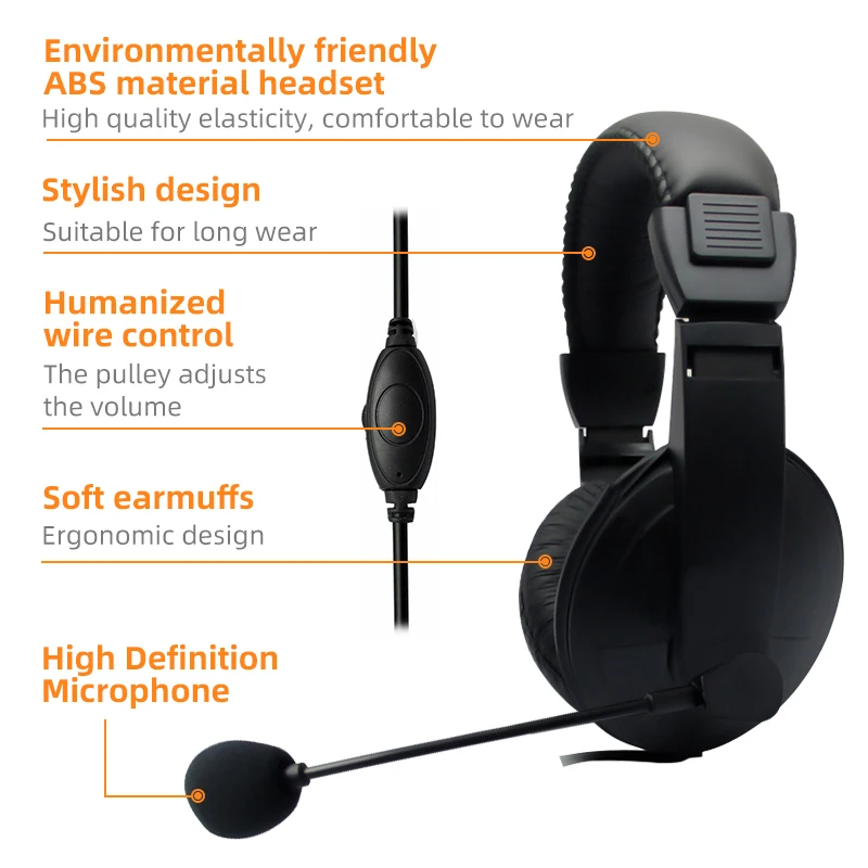 Stereo Over Ear Wired Gaming Headphone For PC Gamer Music Hifi MP3 MP4 3 5mm Audio Cable Headset For Computer Laptop Cellphone