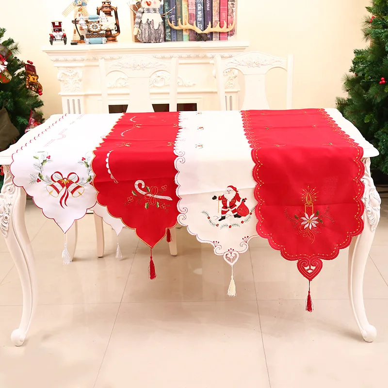 

40x170cm Christmas Table Runner Mat Tablecloth Christmas Flag Home Party Decorative Santa Claus Tapestry Red Table Runners