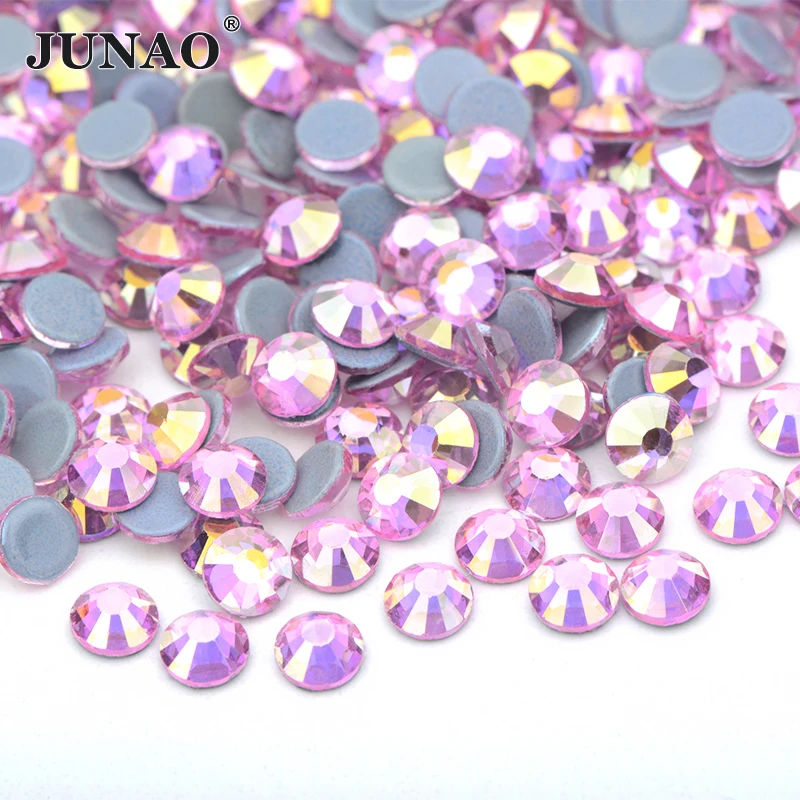 

JUNAO SS 6 8 10 16 20 30 Light Rose AB Hot Fix Rhinestone Flatback Crystal Strass Hotfix Iron On Glass Stone for Dress Shoes
