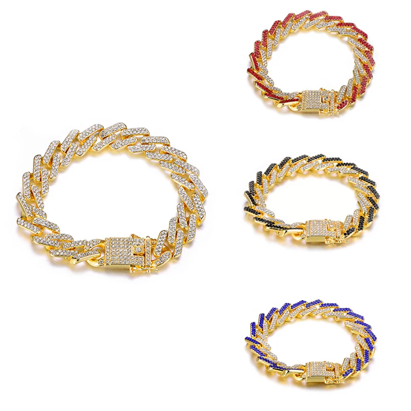 US7 13 мм Bling Iced Out золото кубинская цепь браслеты геометрический хип хоп полный горный хрусталь браслет для мужчин ювелирные изделия
