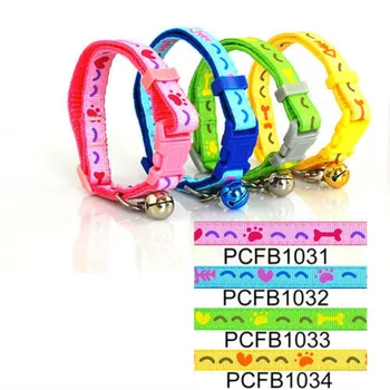 

1cm Pet Dog & Cat Bones Print Insert buckle Collar Style (4 colors) with Bell 12 pcs/lot