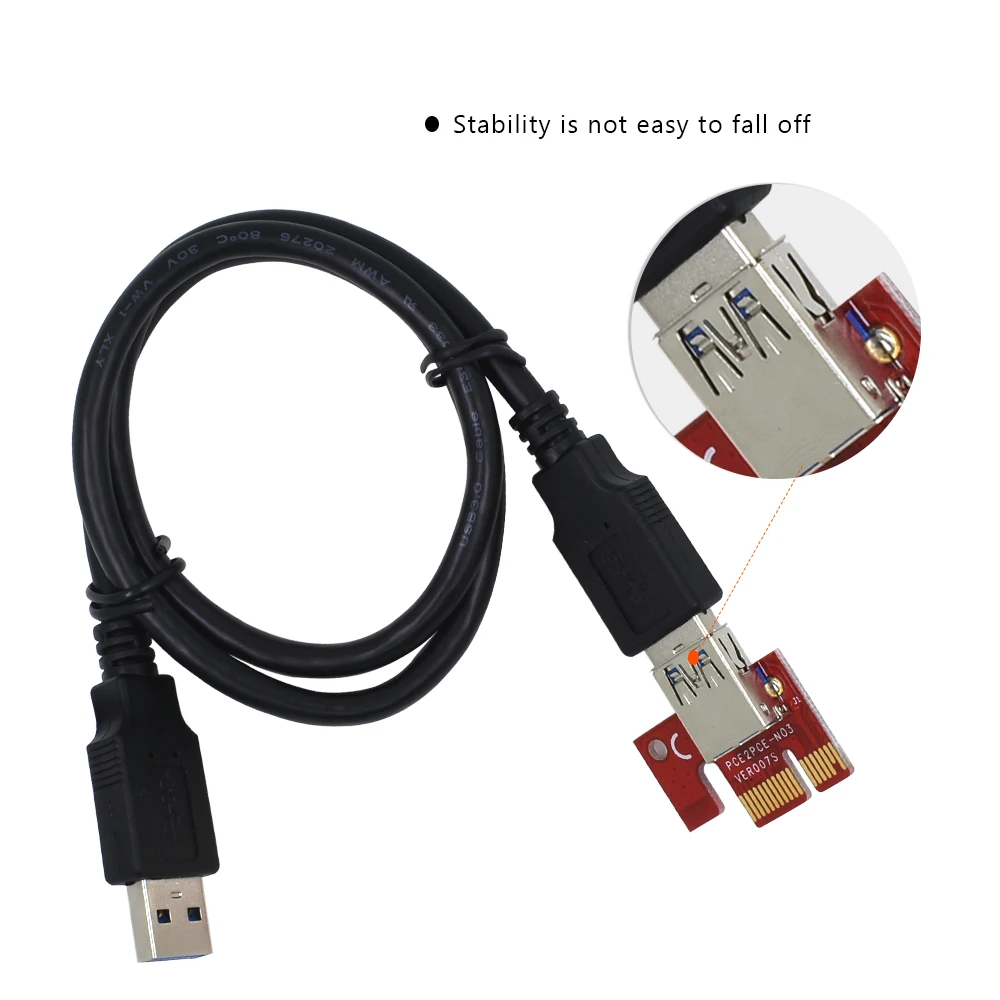 TISHRIC Riser Card VER007S PCI-E PCI Express 1x to 16x Extender Adapter 15Pin SATA to USB 3.0 Cable Power Mining Miner