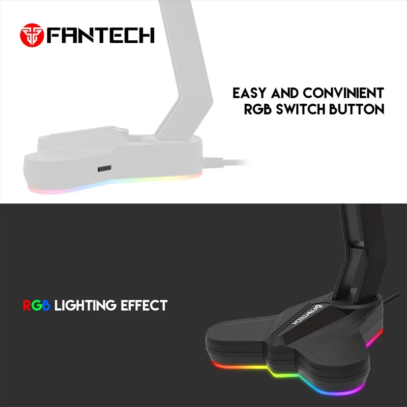 FANTECH AC3001S RGB Headphone Stand Anti Slip and Base Is Aggravating for Multi Function Earphone Stand Black 