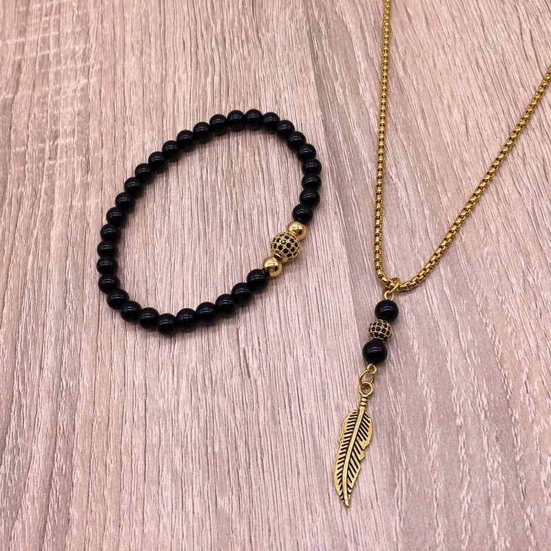 NAIQUBE Модные Классические 6 мм гладкий камень мужской браслет с бисерамы Подвеска Ожерелье бижутерия наборы для человека вечерние украшения подарок