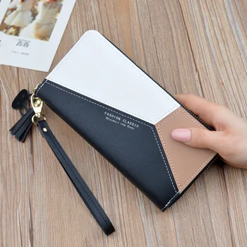 

Women's Wallet Cluth Girls Purse Money Clips Card ID Holders for Female Long Wallet for Women Splicing Zipper Tassels Bilfold