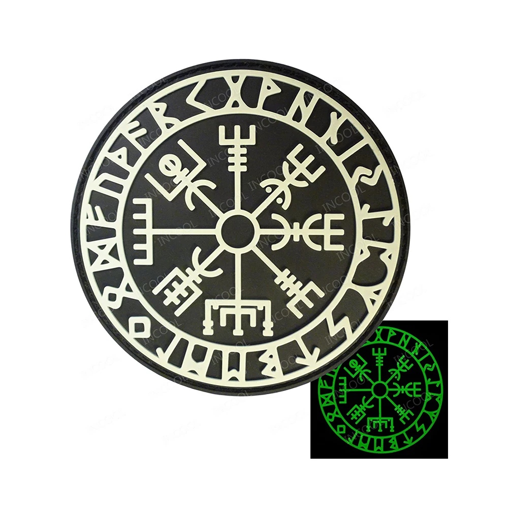 Black Red in Odin Norse Vegvisir Viking Compass Raven Rune Patch in Odin We Trust God Wolf USA Flag Valhalla Valknut Helm of Awe Morale Tactical Combat Badge Emblem 