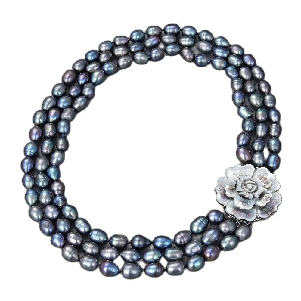 GG Jewelry 18'' 3 Strands Black Rice 
