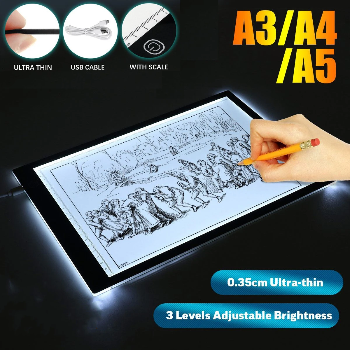 A3 A4 A5 Portable Tracing LED Copy Board Light Box Ultra Thin Dimmable  Brightness Artcraft Light Table Pad Board with Scale - AliExpress