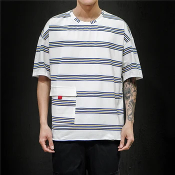 

Mens Clothing 2020 Striped T Shirt Men Oversized Hip Hop Japanese Streetwear Pocket Tshirt Men Clothes Harajuku Mens Top Tee