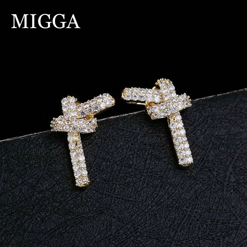 MIGGA, уникальный дизайн, кубический циркон, серьги-гвоздики, золотой цвет, завязанные в виде сердца, женские серьги, подарок, ювелирное изделие