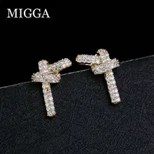 MIGGA, уникальный дизайн, кубический циркон, серьги-гвоздики, золотой цвет, завязанные в виде сердца, женские серьги, подарок, ювелирное изделие