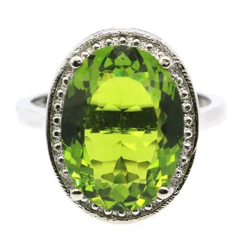 

19x15mm Gorgeous Created Oval Gemstone Green Peridot Daily Wear Gift For Sister Silver Rings