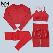 

NORMOV 2/3/4Pcs Sexy Hip Lift Set Fitness Sportswear Women Outfits Seamless Sport Suit Workout Crop Top Gym Sets Bra Tracksuit