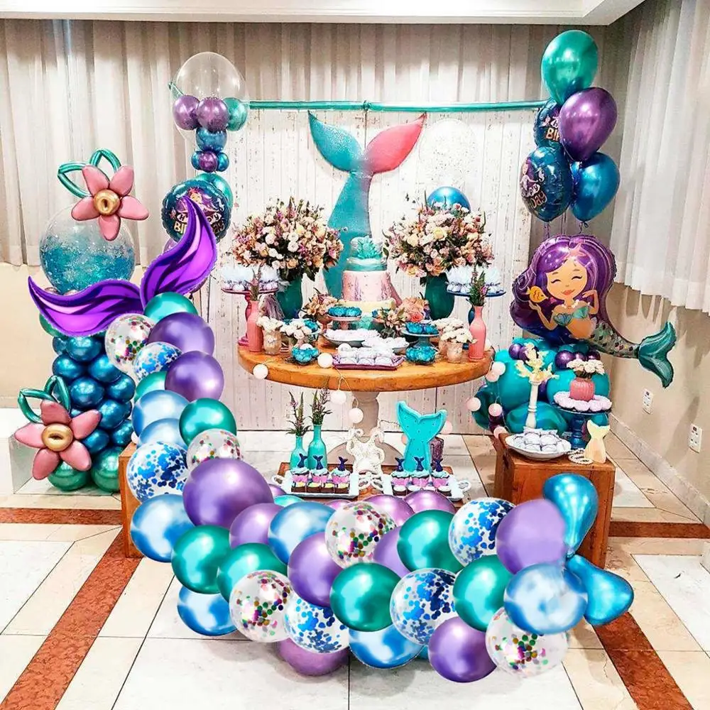 QIFU 44 шт. шары из латекса цвета металлик с хвостом русалки вечерние поставки Русалочки декор для вечеринки в честь Дня рождения Свадебный декор