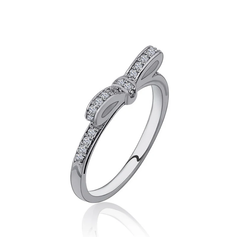 Женское кольцо с серебристым бантом Свадебные вечерние ювелирные изделия из