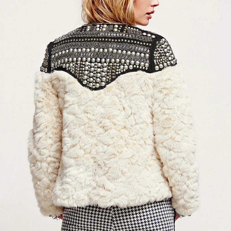 Fleece Rivet Coat For Women Faux Fur Patchwork Long Sleeve Thick Cardigan Female Winter Harajuku New Clothing