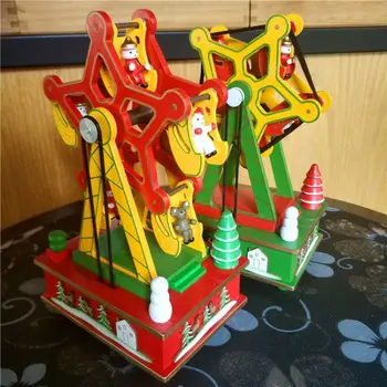 

Christmas Music Box Wooden Clockwork Type Ferris Wheel Musical Box Figurines For Birthday Present Holiday Gift Home Decorations