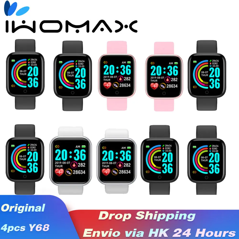 4PCS 10PC Y68 D20 reloj inteligente de las caras de las mujeres de los hombres Fitness Tracker de presión arterial D20 deporte reloj Android IOS teléfono