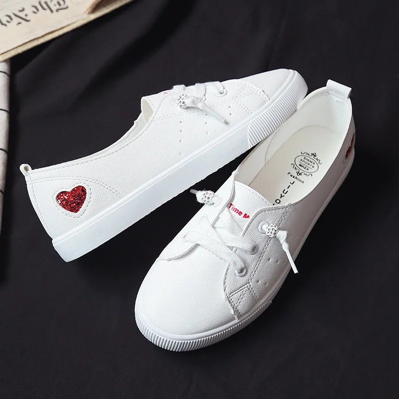 

White Shoes Women's 2019 Spring And Summer New Style Korean-style Breathable Students Versatile Flat Hong Kong Style Skate Shoes