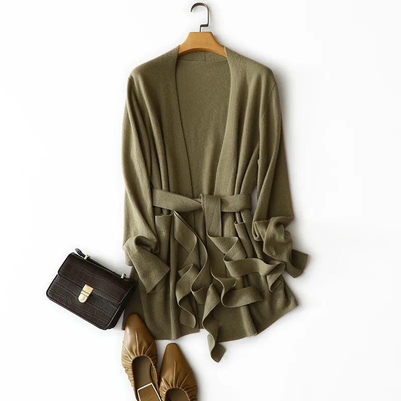 

Lace Up Kimono Cardigan Korean Fashion Office Lady 100% Cashmere Sweater Women Women Winter Sweater Clothes