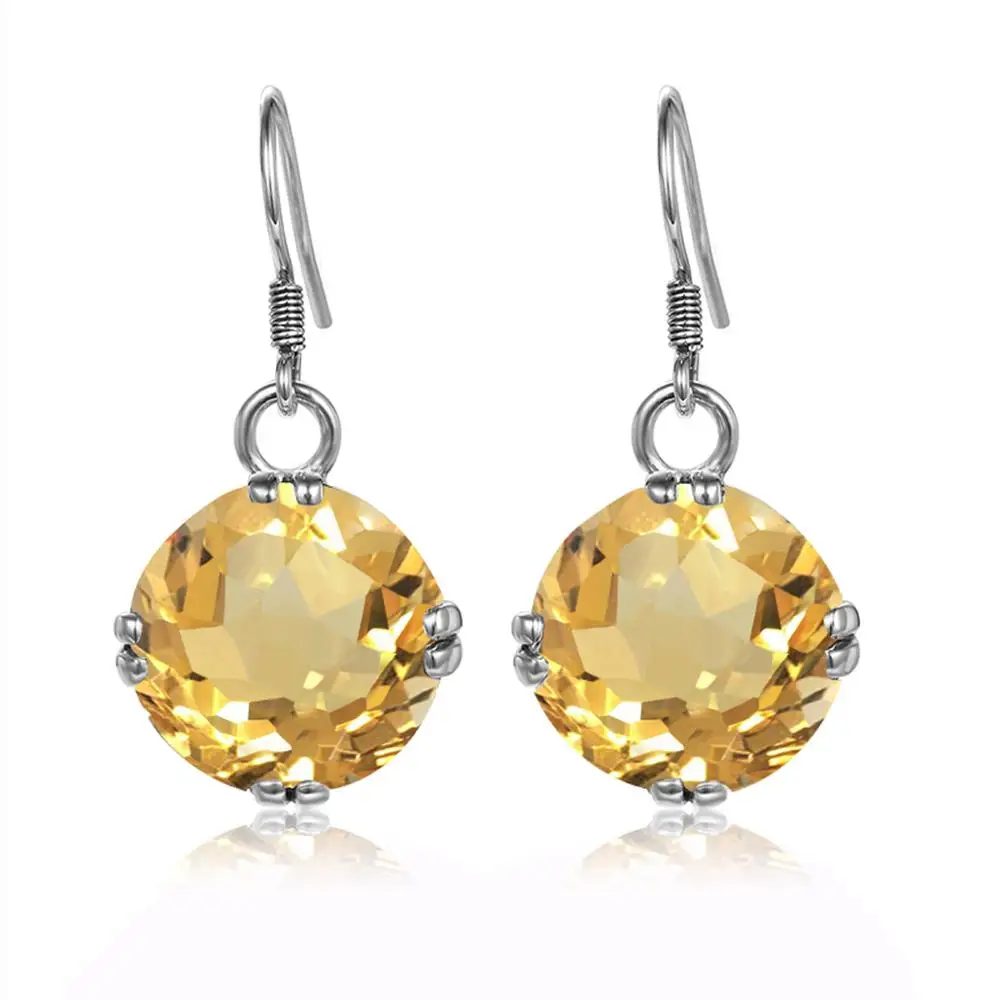 

Szjinao Trendy 925 Sterling Silver Earring Women Big Wedding Earrings For Brides Citrine Gemstone Fashion Jewelry New Arrival