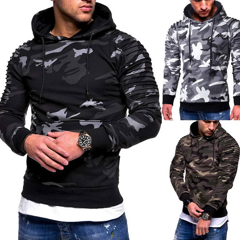 

Men Training Sweaters Pocket Military Hooded Sweatshirt Camouflage Pullovers Gym Fitness Men's Training Exercise Sweaters