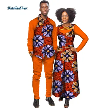 

African Print Jumpsuit with Shirt for Women Bazin Riche Mens Shirt and Pants Sets African Clothing Lover Couples Clothes WYQ129