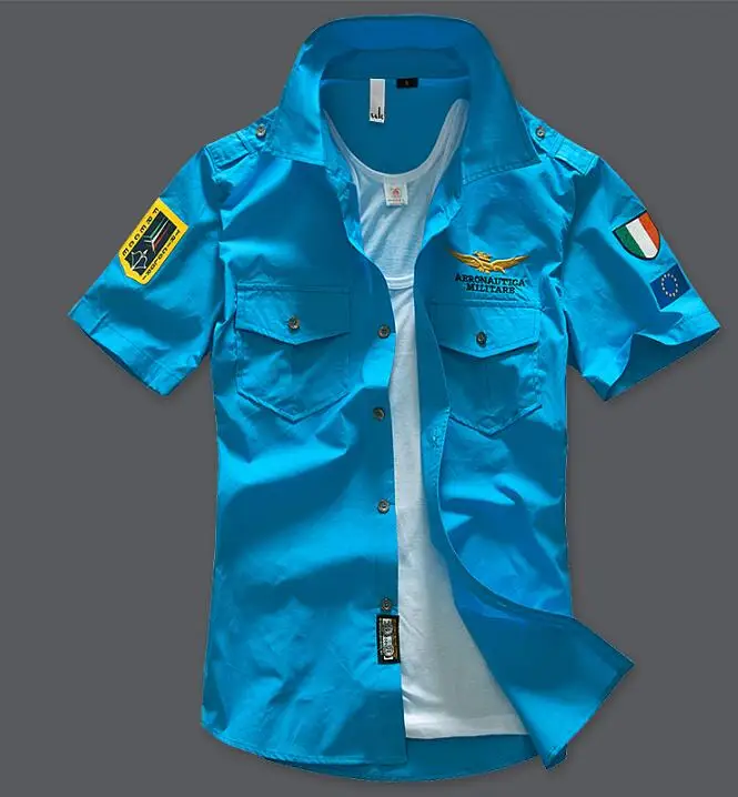 Summer Men's Air Force Shirt American Short Sleeve Navy Square Collar Shirt Large Size Uniform Slim Military Uniform casual
