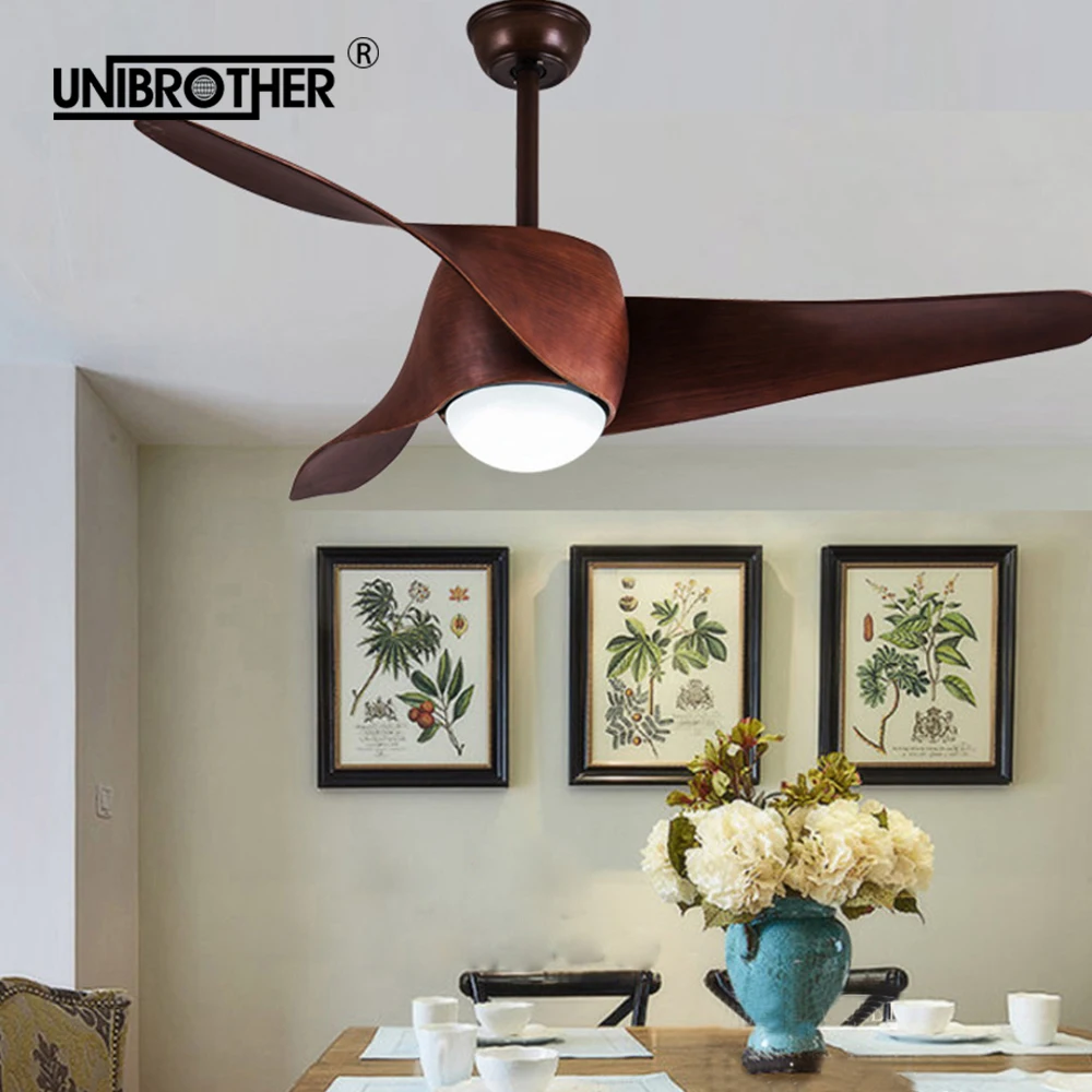 52 inch Ceiling Fans 3 Blades wooden American retro remote fan creative wood Curved surface 220v bedroom living room lighting