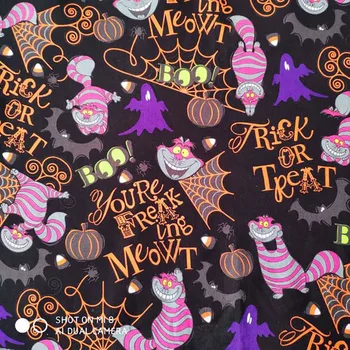 

Beautiful worm Cat Fabric 100%Cotton Fabric Purple Ghost Orange Cobweb Cat worm Print Fabric Sewing Material DIY Clothing