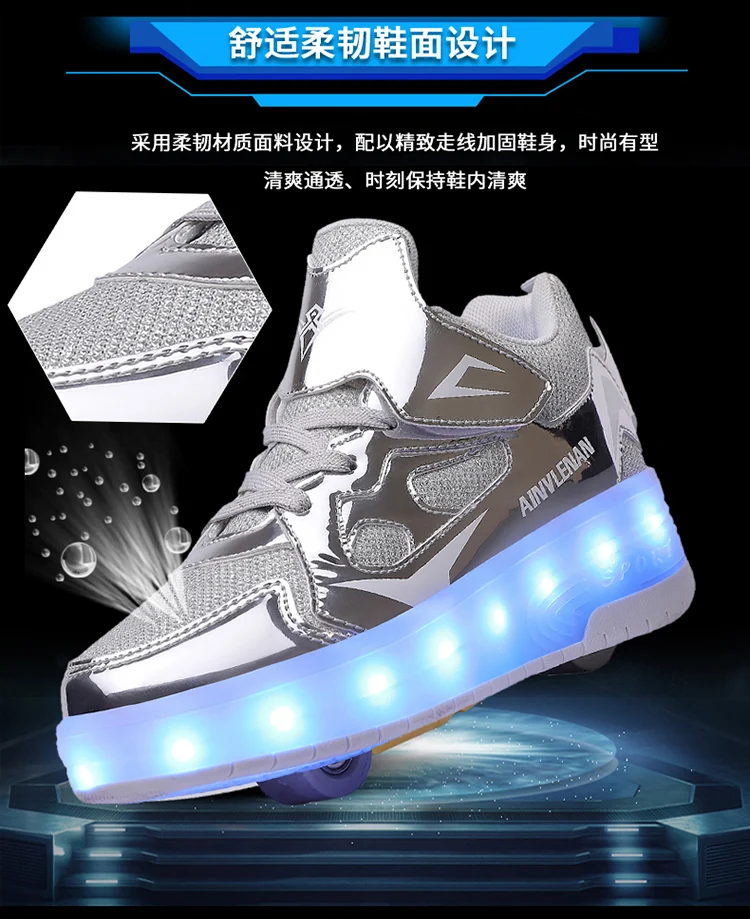 Children Two Wheels Luminous Glowing Sneakers Black Pink Red Led Light Roller Skate Shoes Kids Led Shoes Boys Girls USB Charging girls shoes