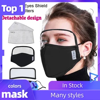

1/3/5/6 PCS Face Masks +2/ 6/10/12 Filters Gasket Detachable Dustproof Unisex Face Mask With Eyes Shield Mouth Cover Maschere