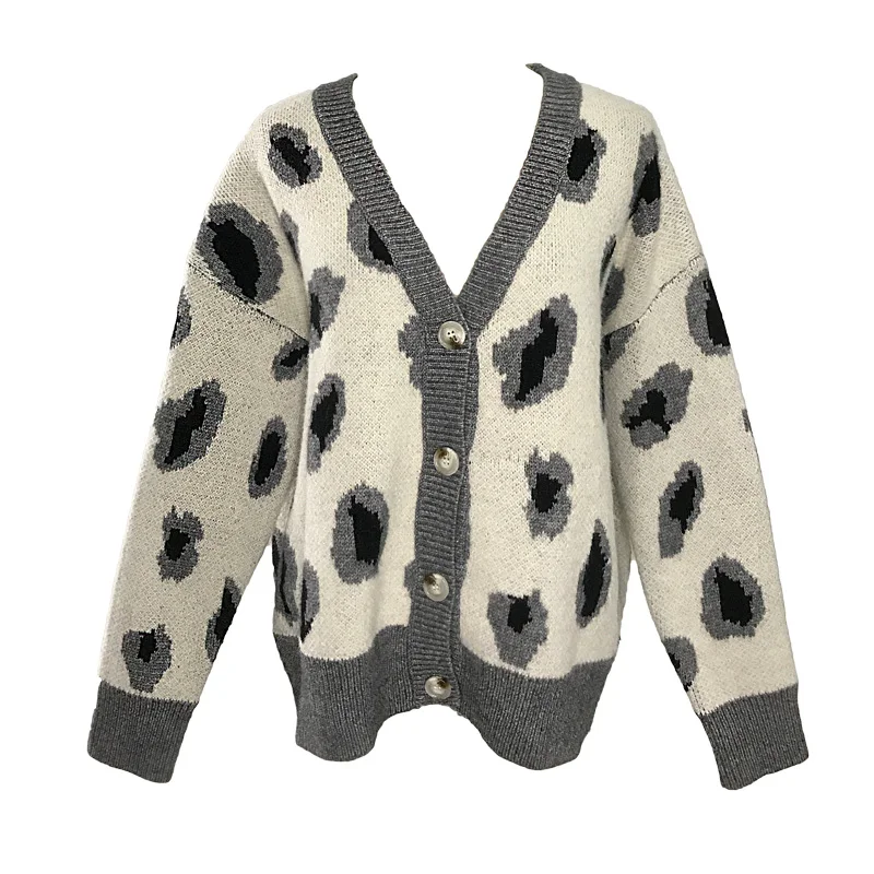 

Women'S Sweaters Fashion Leopard Wool Cardigans For Women 2020 Knitted Coat Loose Retro V-Neck Sweater Female Tops Clothing JS01