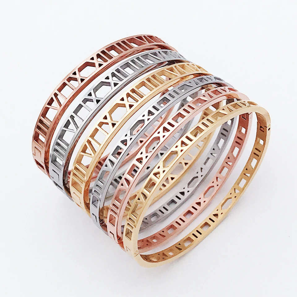Delicate Hollow Roman Numeral Bracelets & Bangles Titanium Steel Bangle Fine Jewelry For Women Jewelry Pulseiras Top Quality 4