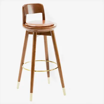 

Nordic light luxury solid wood bar chair simple home back rotating leather high stool