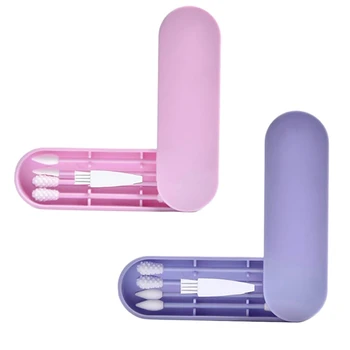 

2Box Silicone Washable Cosmetic Buds Swabs Reusable Cotton Swab Ear Cleaning for Cleaning Makeup Tool(Blue+Purple Pink)