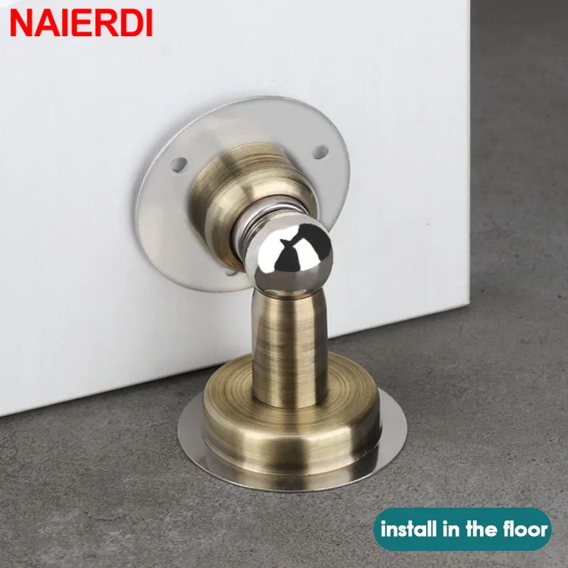 Door Stopper Magnetic Door Stopper NAIERDI Magnetic Door Stops Stainless Steel Non Punch Door Stopper Windproof Wall Mounted Holder Furniture Hardware