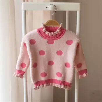 

2019 New Autumn Winter Infant Girls Faux Mink Fur Sweater Children Girls Knitted Polka Pots Ruffles Collar Pullover Clothes W239